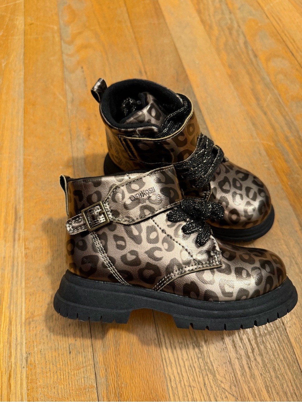 OshKosh B'gosh Metallic Leopard Print Ankle Boots - Bronze/Black